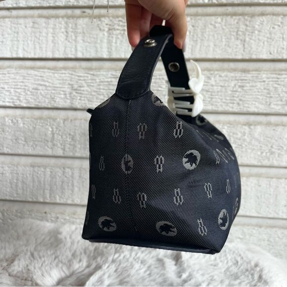 HUNTING WORLD Navy Blue Made in Italy Hobo Baguette Handbag Monogram - Picture 2 of 13